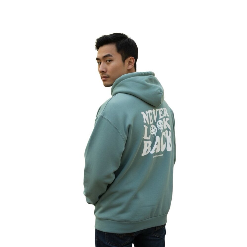 SHEIN Unisex Never Look Back Hoodie~Size Medium~Green White Sweatshirt~L12 28